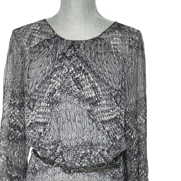 David Meister Silk Long Sleeve Knee Length Midi Dress Gray Snake Womens Size 12 - Picture 4 of 9